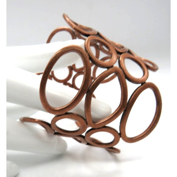Brutalist Bracelet Copper Tone Geometric Links Statement Cuff - Picture 7 of 10